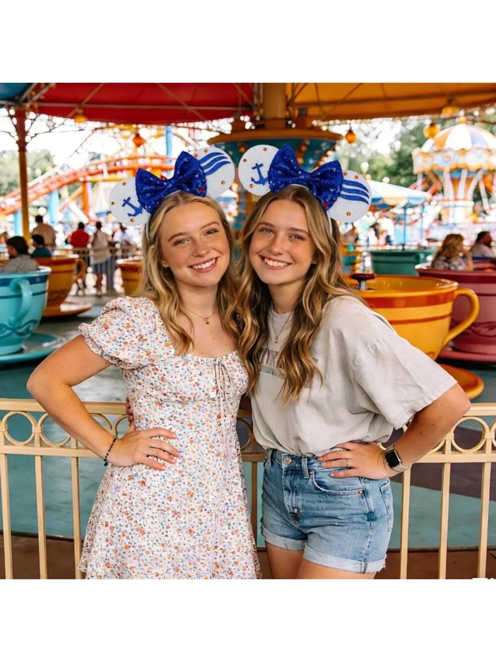 Women Blue Sparkly Sequin Mickey Mouse Costume Headband For Cosplay 2PCS